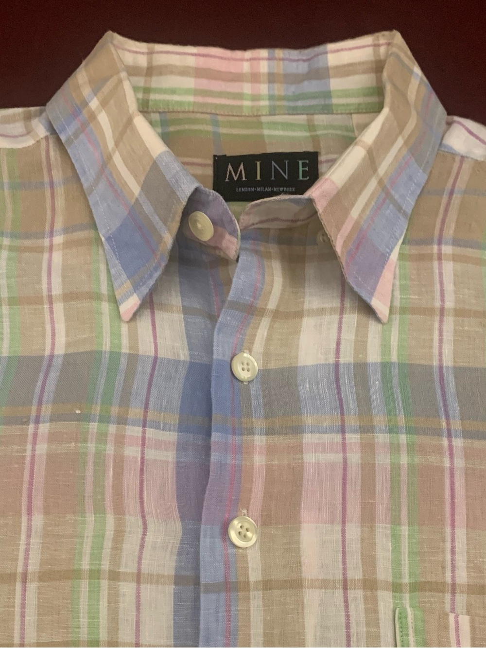 MINE LS 100% LInen Multi Colored Plaid Shirt